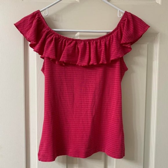 🌷3 for$20🌷Tommy Hilfiger Denim, US M, Pink Striped Sleeveless Ruffle Top - Picture 6 of 11